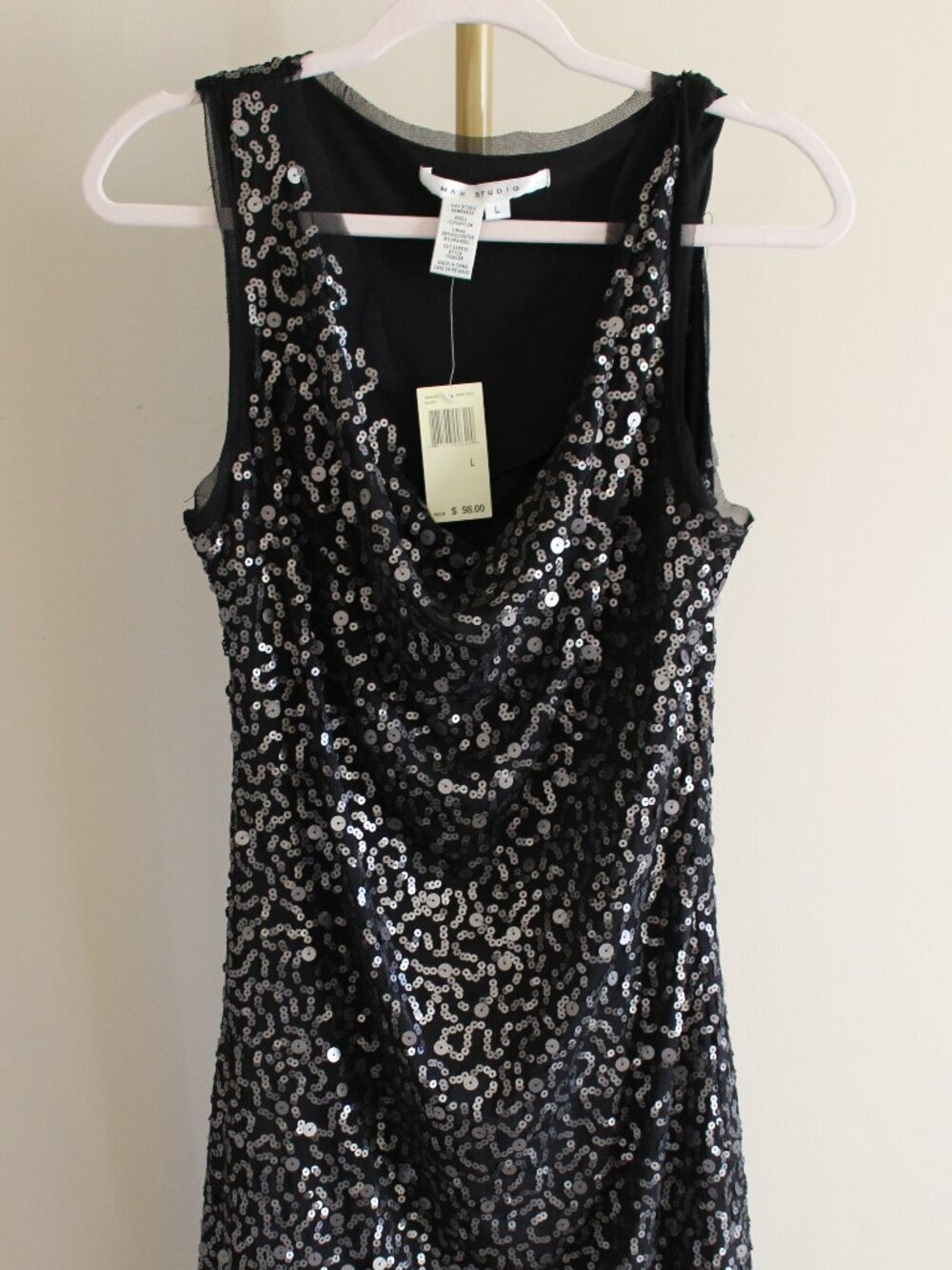 Women's Max Studio Black Sequin Swing Dress, Size Large - Picture 2 of 5